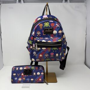 Loungefly Marvel Avengers Chibi Infinity War Backpack Wallet Set NWOT Rare